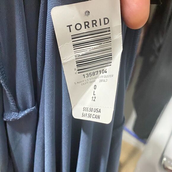 Torrid‎ Long Sleeve Open Front Long Duster Cardigan Sweater Navy Blue Size 0 - Picture 5 of 9
